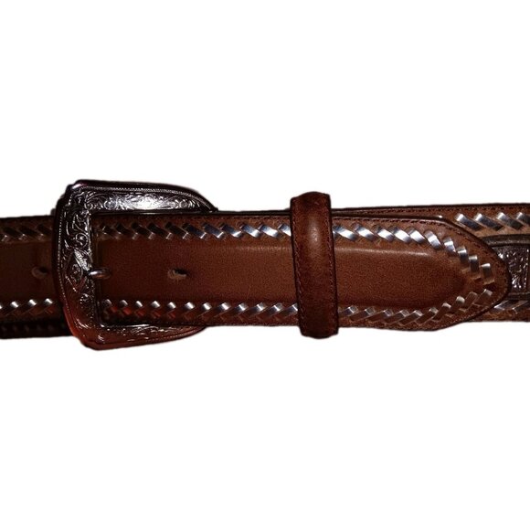 Justin Belt Mens Size 40 Brown Silver Leather Concho Western 9078 D - Picture 3 of 9